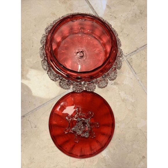 Hand Blown Vintage Cranberry Glass With Lid Glass 7” - Picture 4 of 8